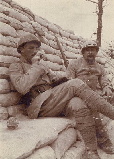 Two Soldiers Smoking in a Trench, First World War by Unbekannt Unbekannt